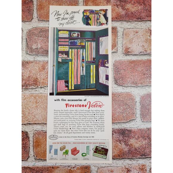 1950 Firestone Velon Closet Accessories Organized MCM Stylish Vtg Print Ad - Picture 6 of 6